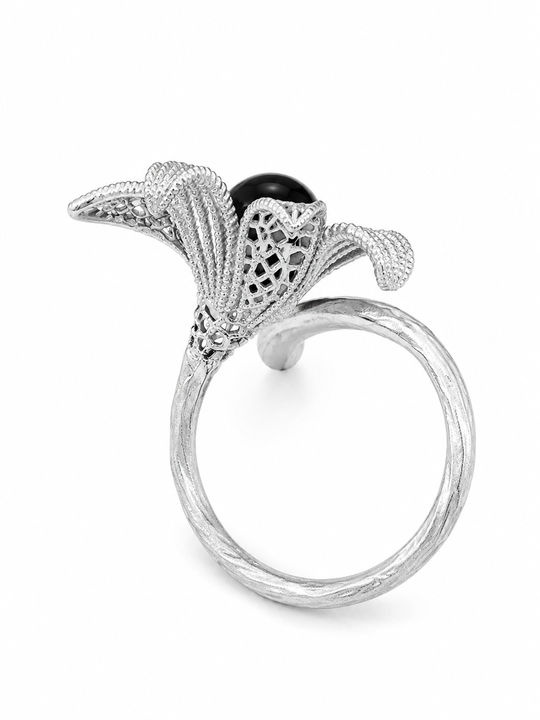 Noir Bloom Floral Ring – S925 sterling silver, white background alternate product view
