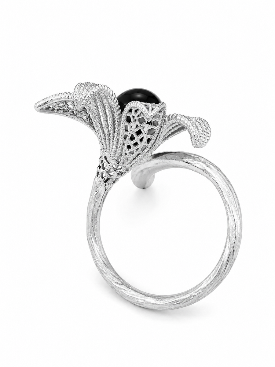 Noir Bloom Floral Ring worn