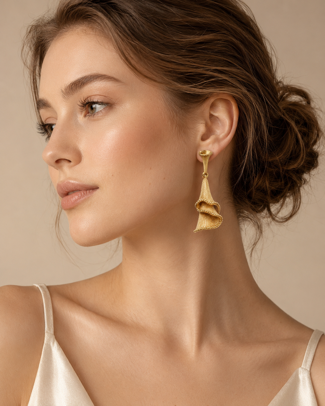 Ginkgo Waltz Sculptural Earrings – S925 sterling silver, worn by a model
