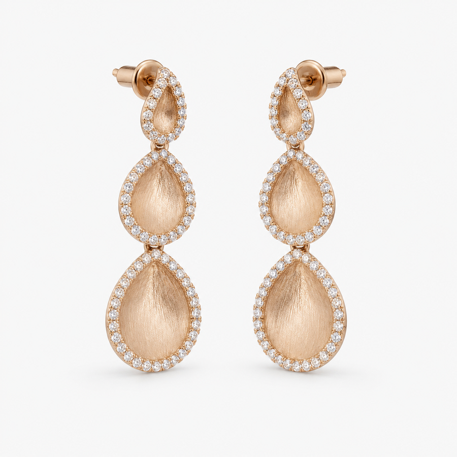 Gilded Moment Triple-Drop Earrings – S925 sterling silver, white background product view