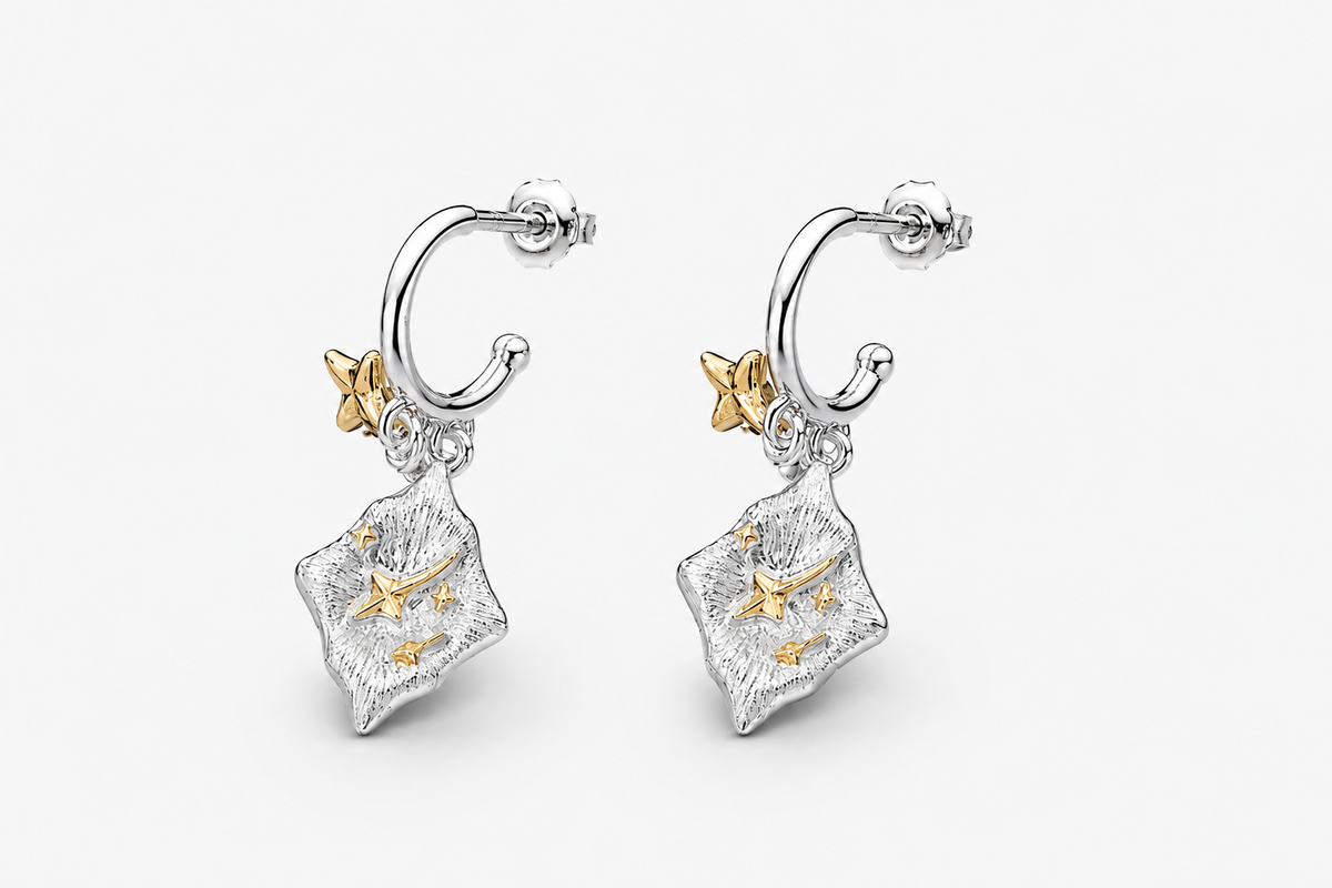 Dawnstar Two-Tone Drop Earrings – two-tone S925 sterling silver, white background product view
