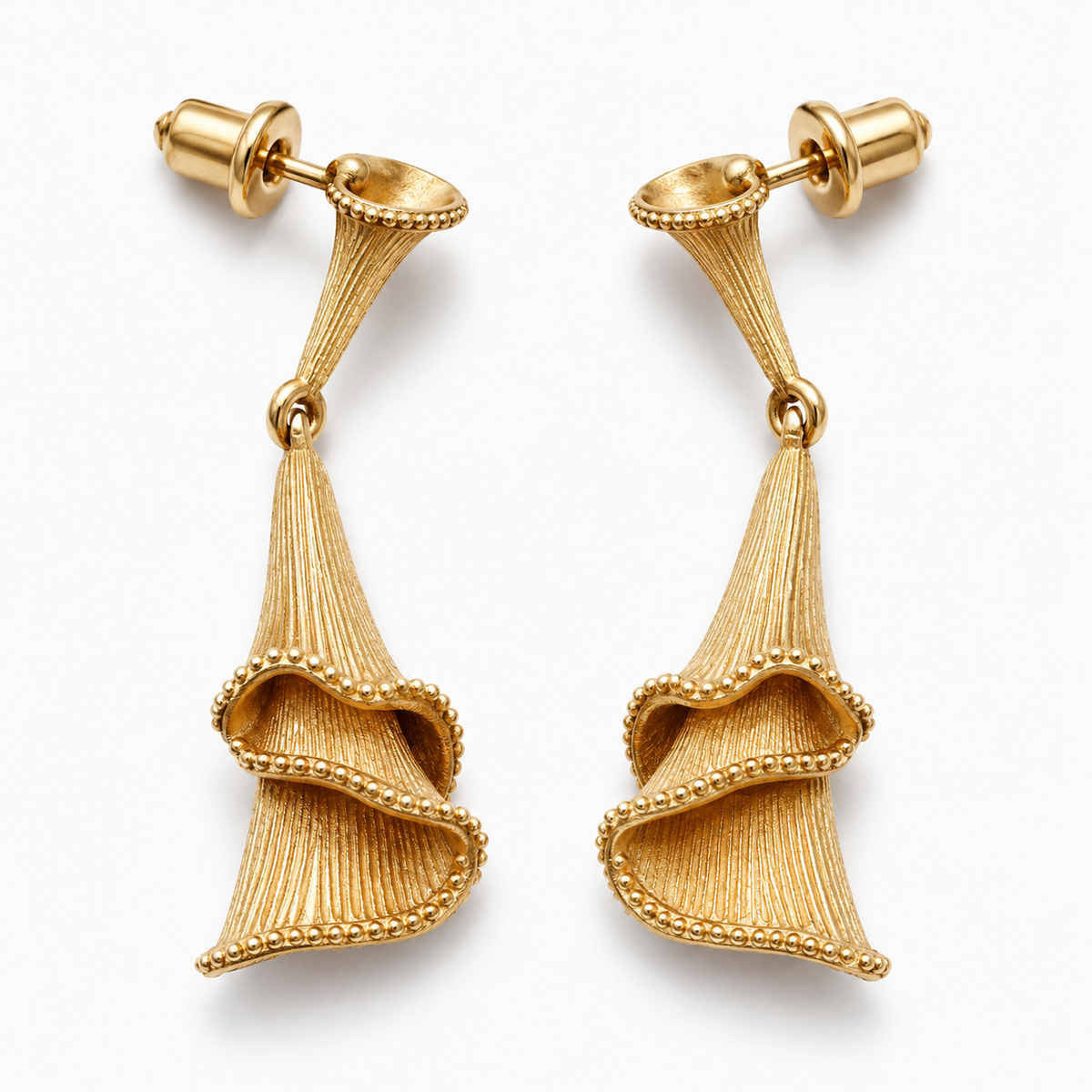 Ginkgo Waltz Sculptural Earrings – S925 sterling silver, white background product view