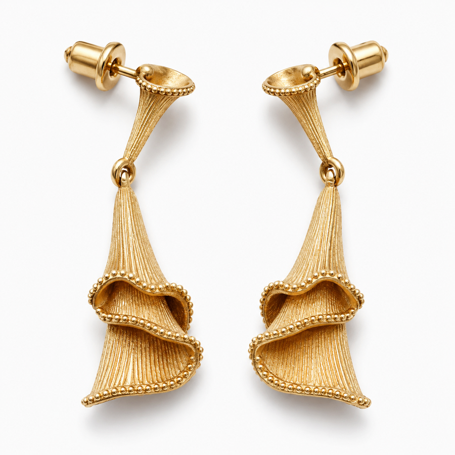 Ginkgo Waltz Sculptural Earrings – S925 sterling silver, white background product view