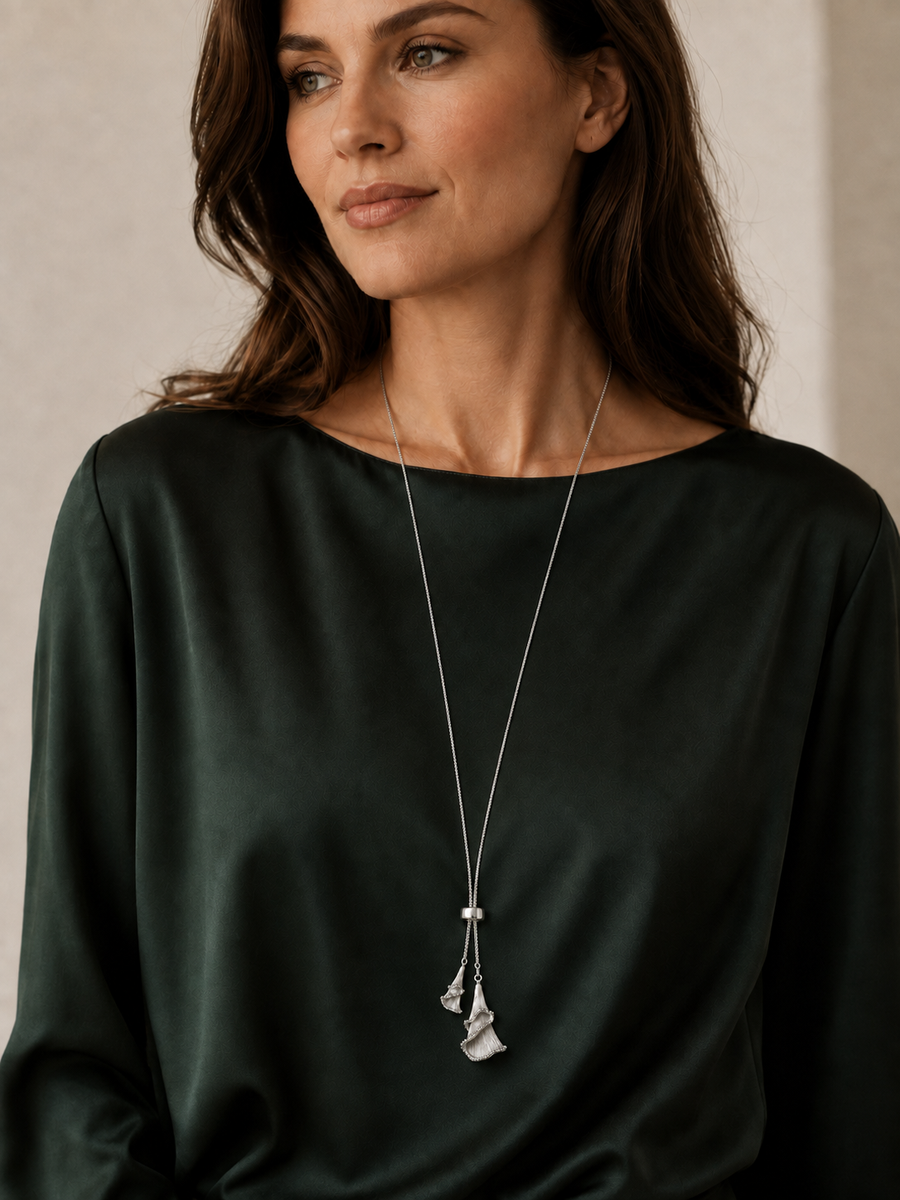 Ginkgo Waltz Double-Drop Necklace worn view