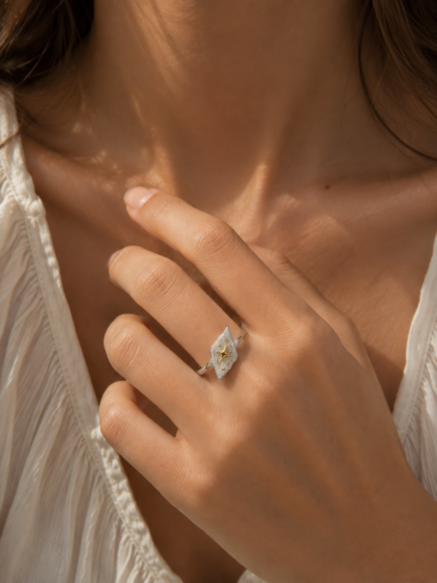 Dawnstar Two-Tone Open Ring worn