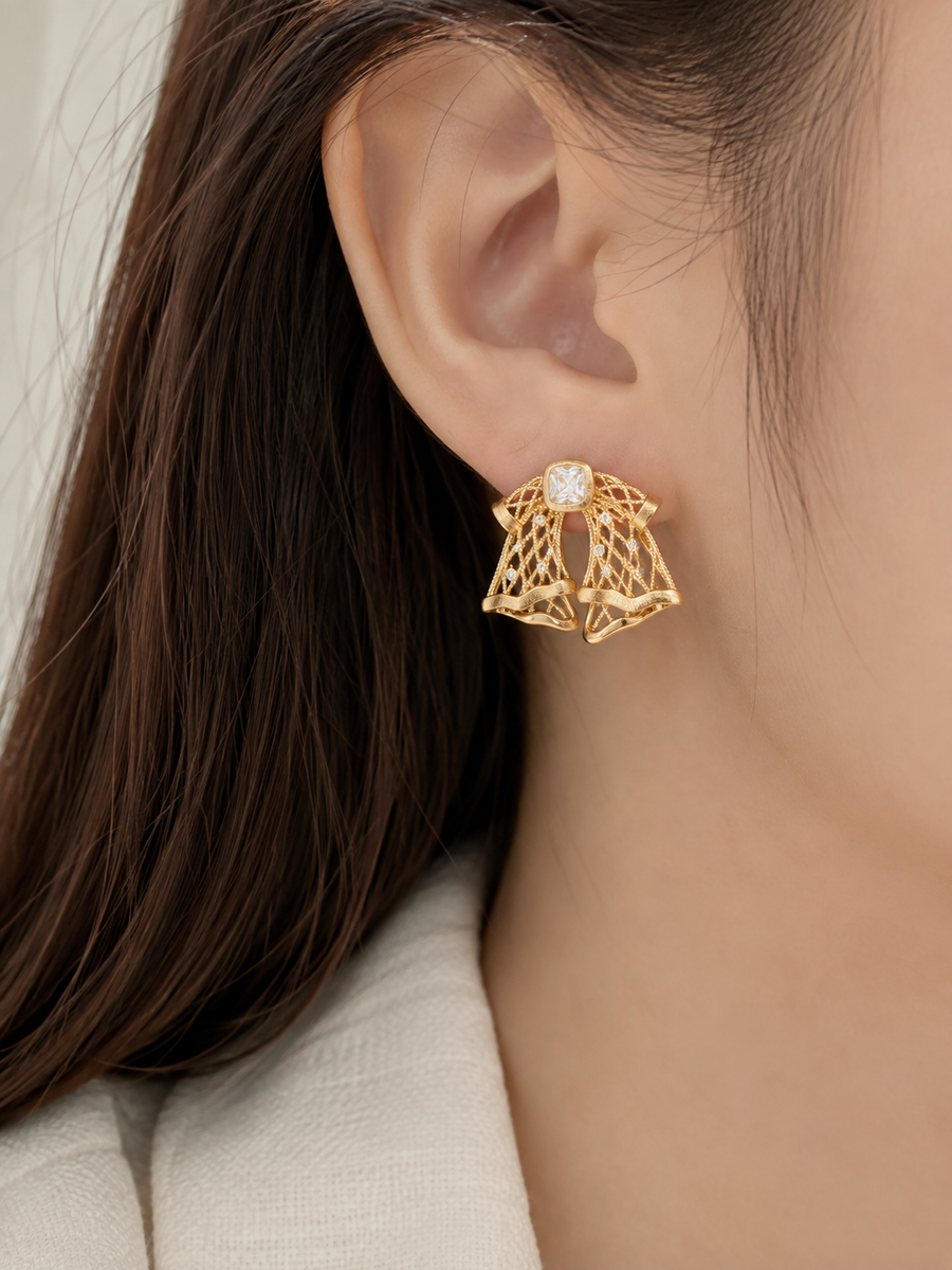 Silken Letter Sculptural Earrings worn