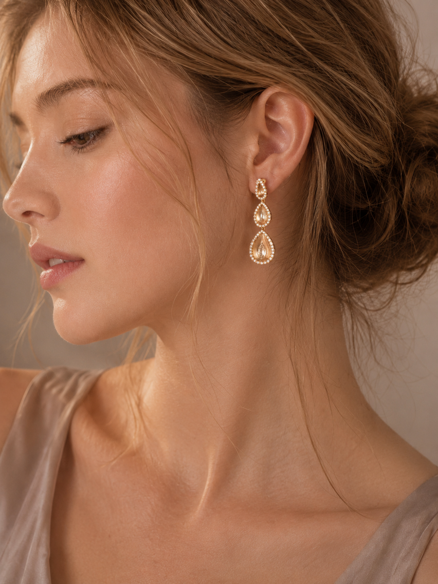 Gilded Moment Triple-Drop Earrings worn
