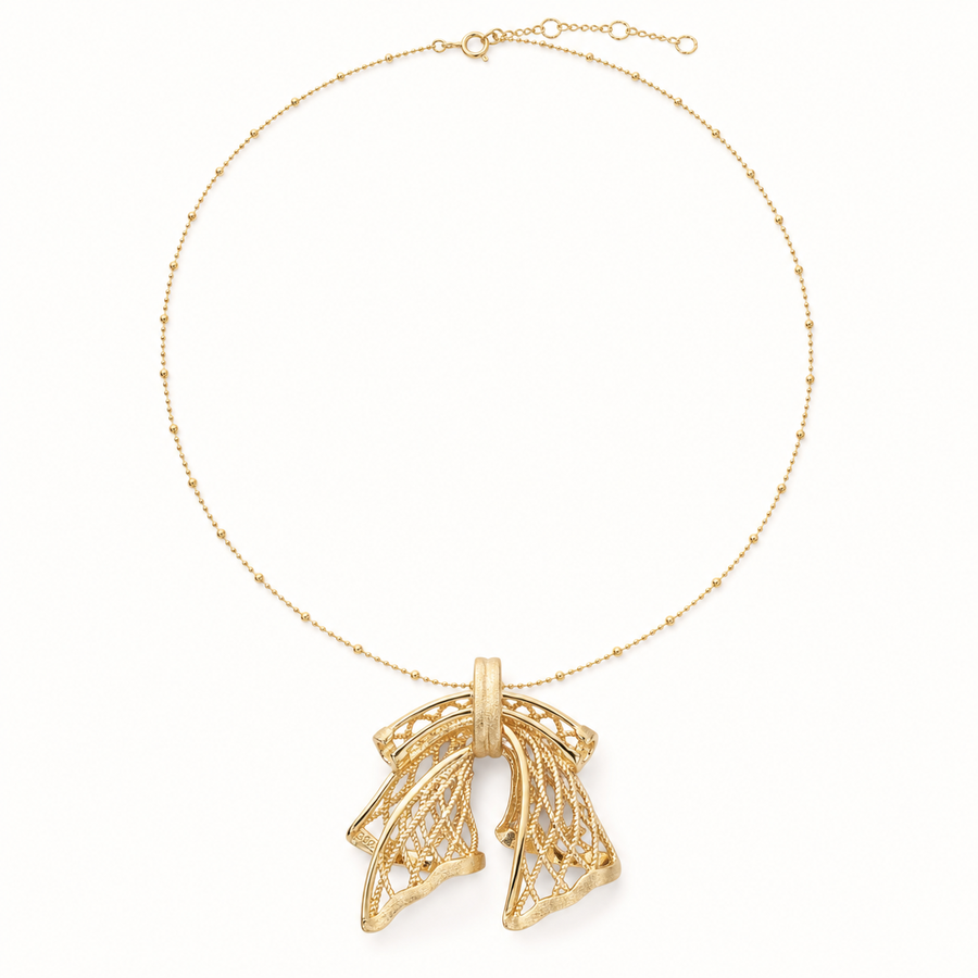Silken Letter Wing Necklace – gold-toned S925 sterling silver, white background product view