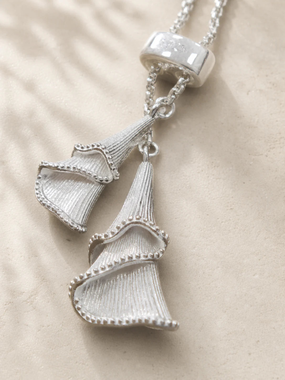 Ginkgo Waltz double-drop necklace in silver