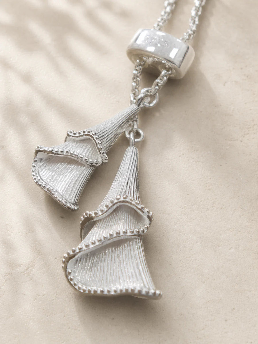 Ginkgo Waltz double-drop necklace in silver