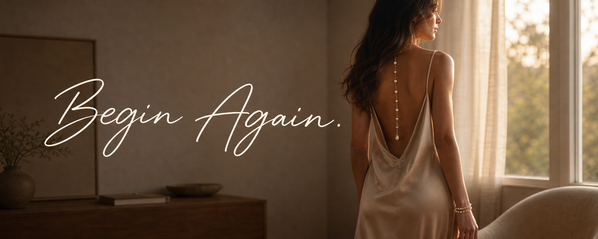 Warm window light with pearl jewelry and the words On Your Own Terms