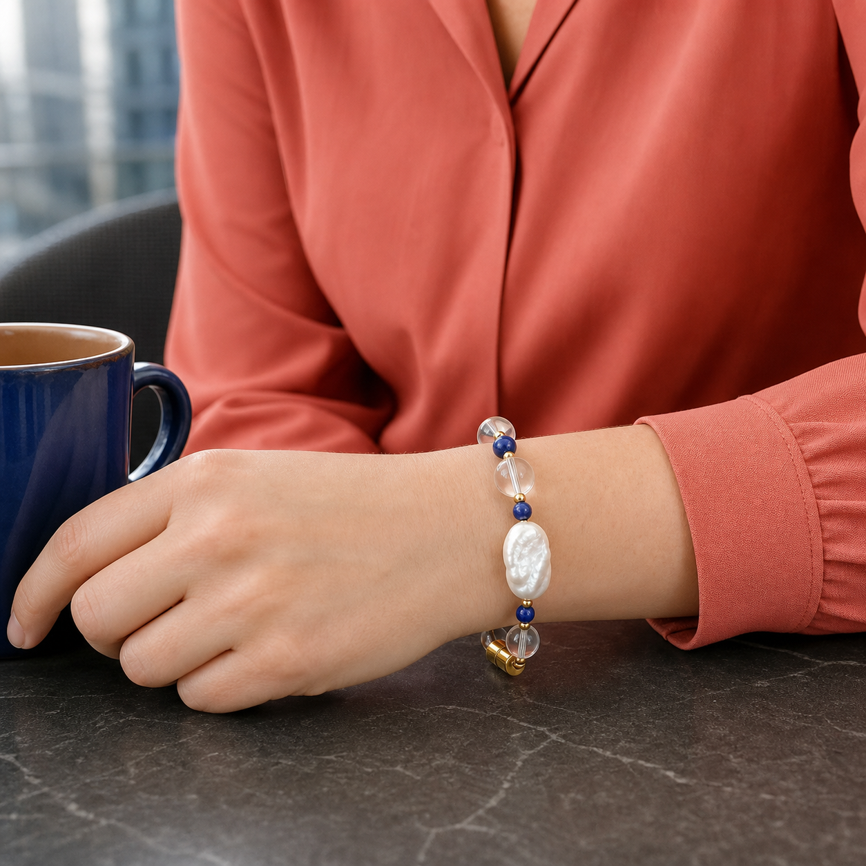 Blue Pearl Clear Bracelet lifestyle scene