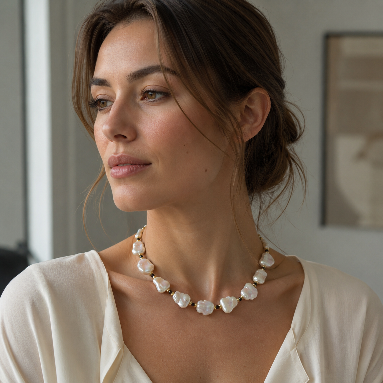 Gold Baroque Pearl Necklace product display